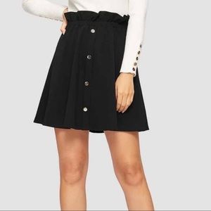 SHEIN | Black Paper-Bag High Waisted Button Skirt